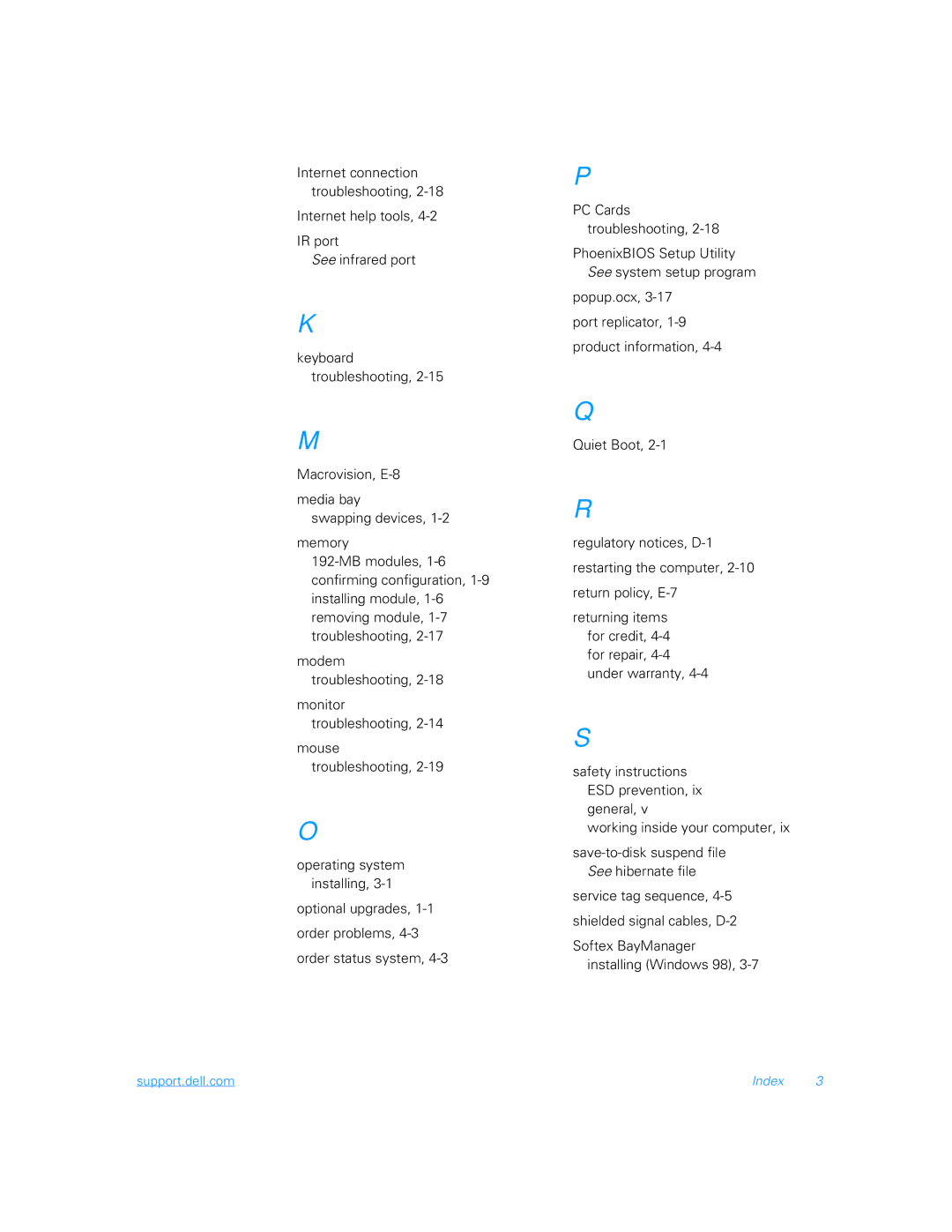 Dell 5000 manual Support.dell.com Index 