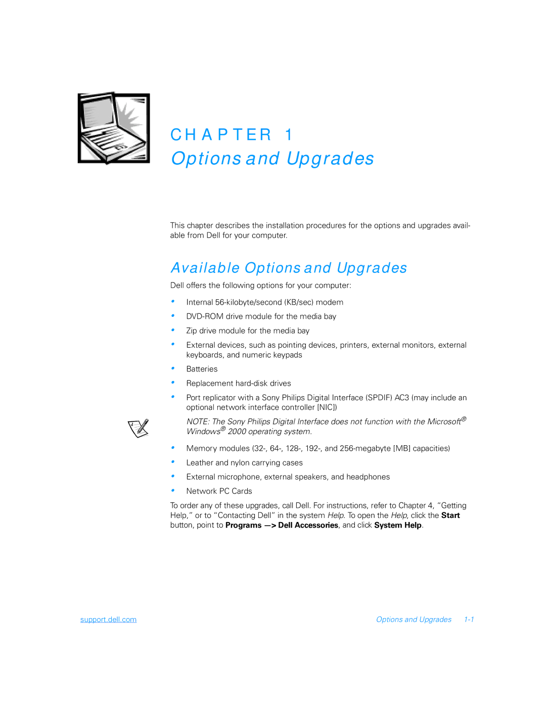 Dell 5000 manual Available Options and Upgrades 