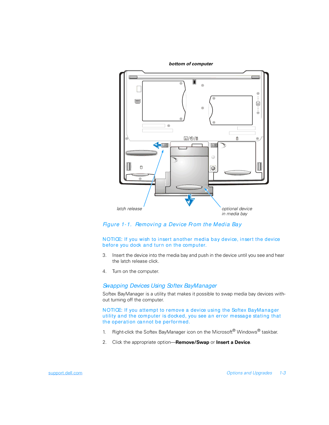 Dell 5000 manual Swapping Devices Using Softex BayManager 