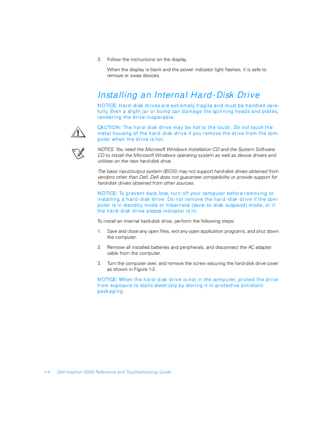 Dell 5000 manual Installing an Internal Hard-Disk Drive 