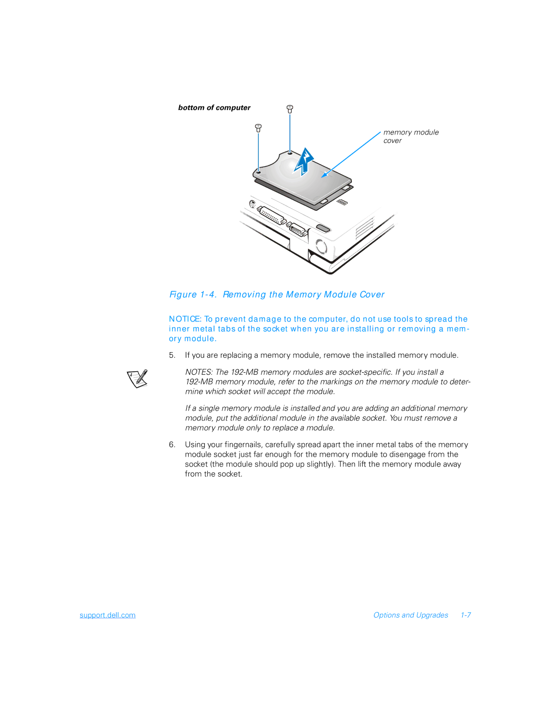 Dell 5000 manual Removing the Memory Module Cover 