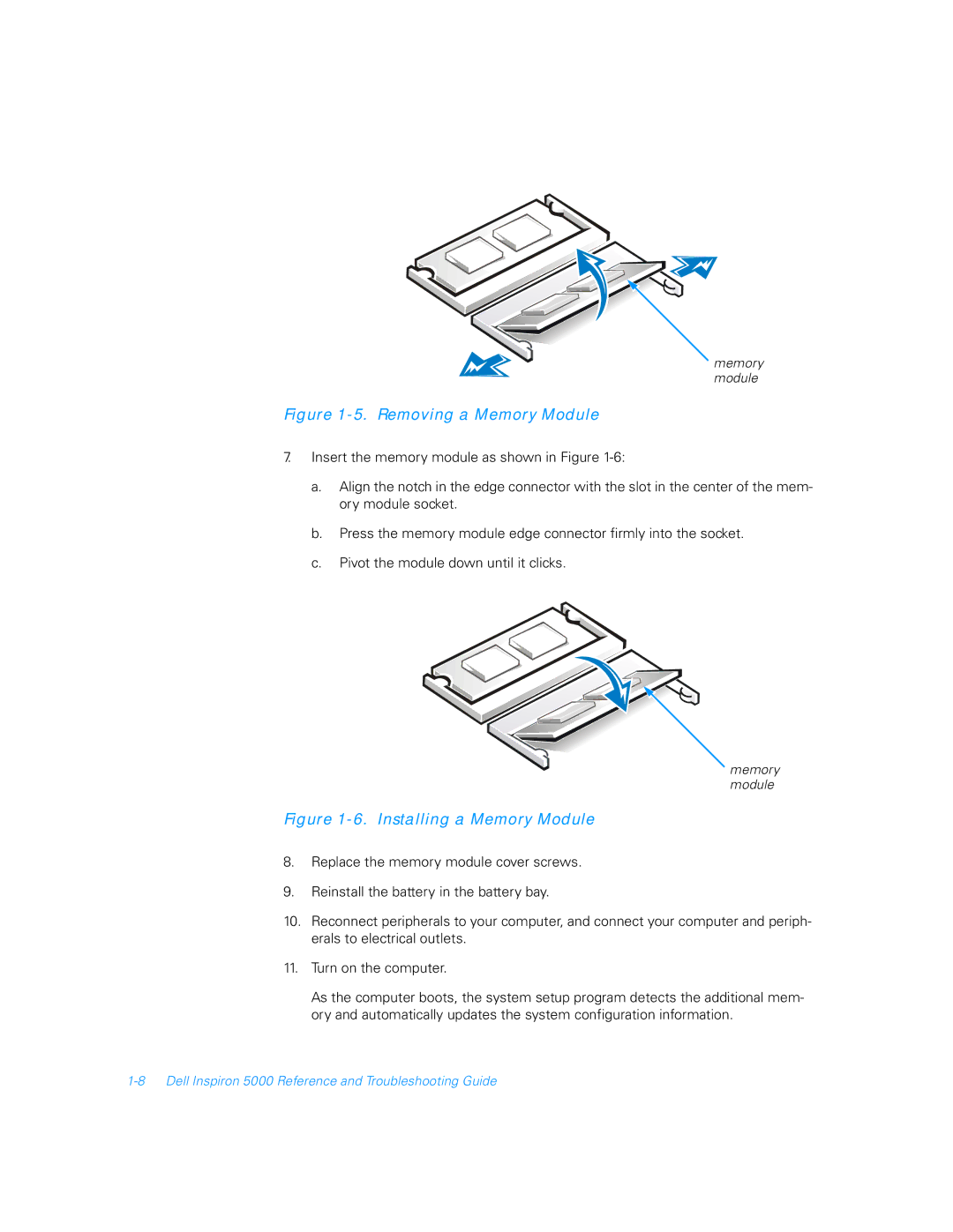 Dell 5000 manual Removing a Memory Module 