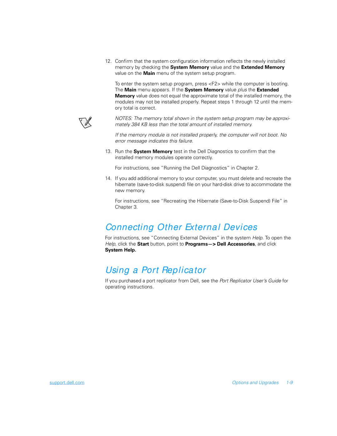 Dell 5000 manual Connecting Other External Devices, Using a Port Replicator, System Help 