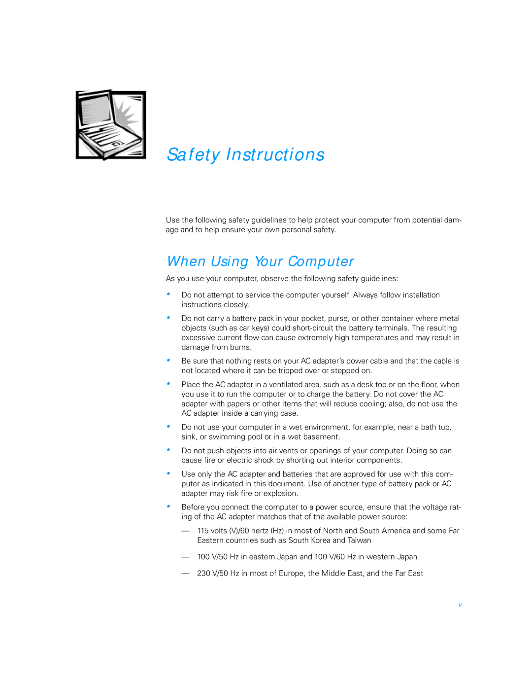 Dell 5000 manual Safety Instructions, When Using Your Computer 