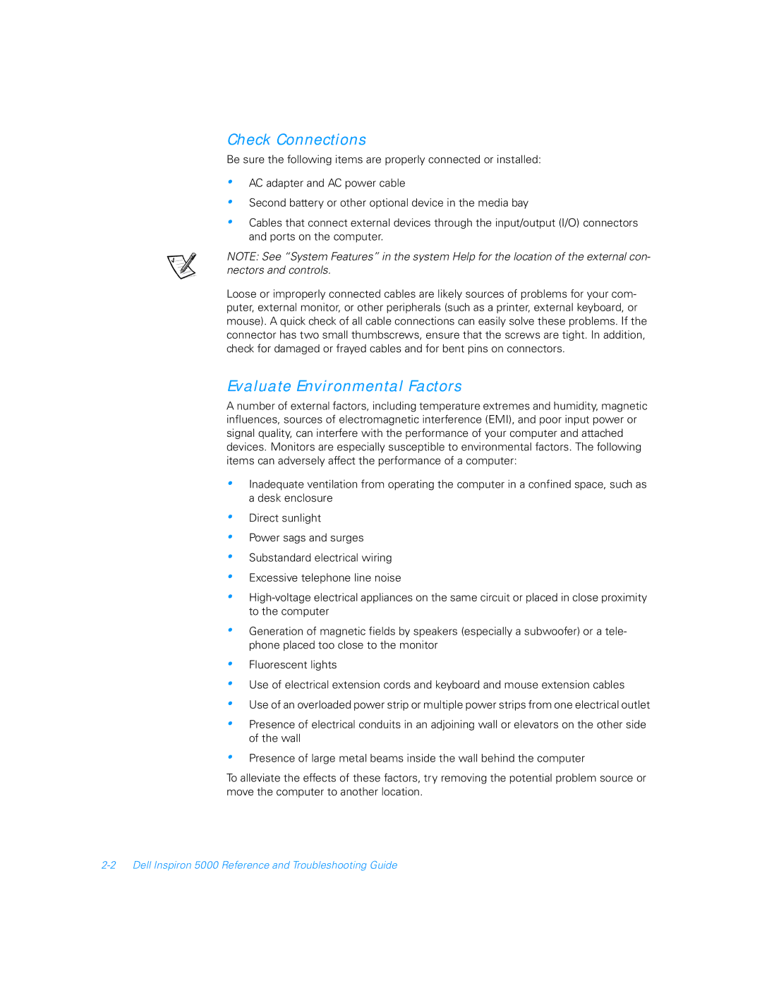 Dell 5000 manual Check Connections, Evaluate Environmental Factors 