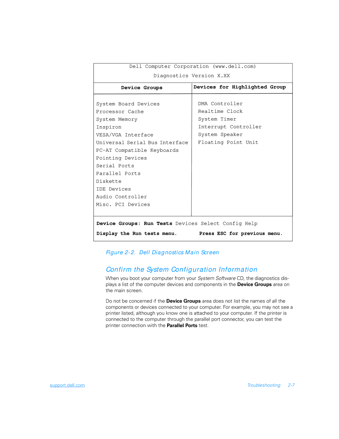 Dell 5000 manual Confirm the System Configuration Information, Device Groups Devices for Highlighted Group 