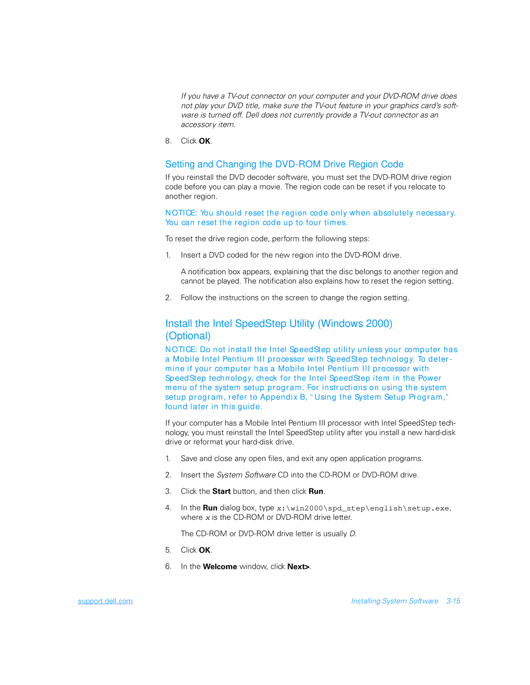 Dell 5000 manual Install the Intel SpeedStep Utility Windows 2000 Optional 