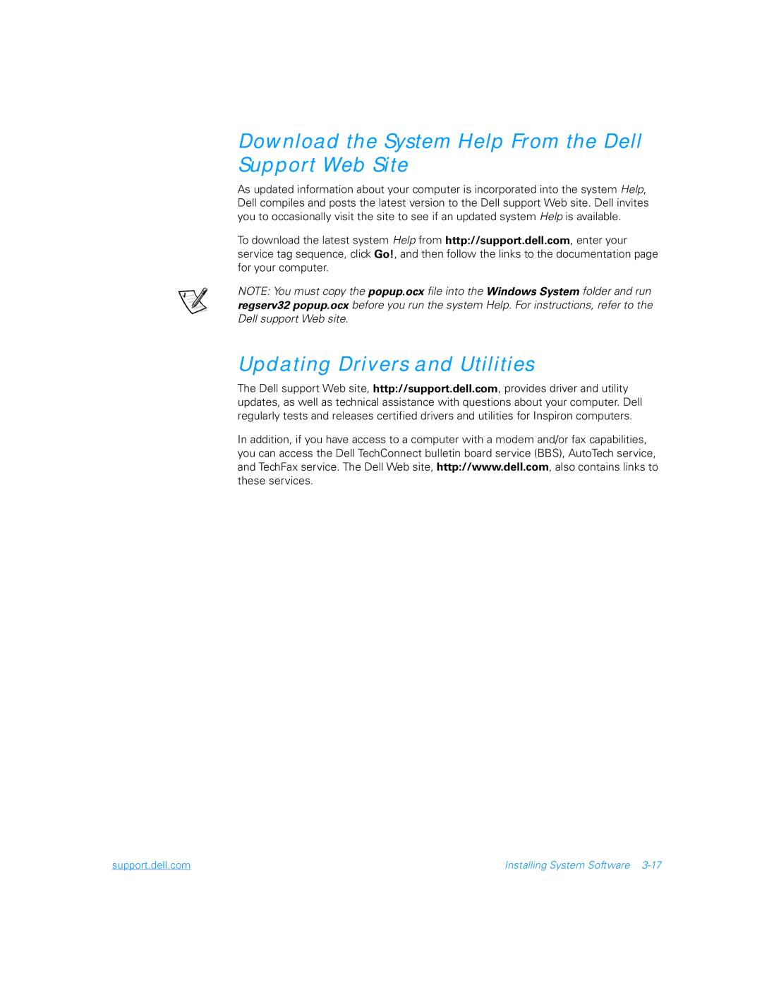 Dell 5000 manual Download the System Help From the Dell Support Web Site, Updating Drivers and Utilities 