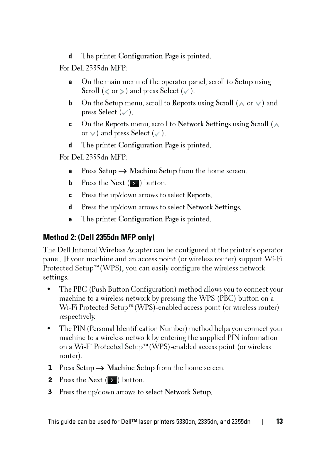 Dell 5002 manual Method 2 Dell 2355dn MFP only 