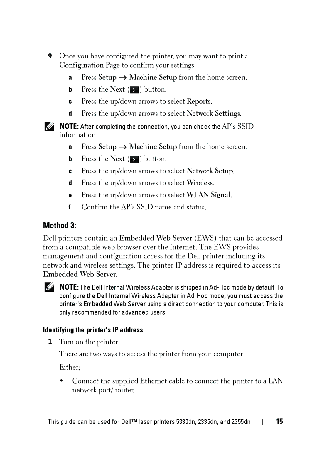 Dell 5002 manual Identifying the printers IP address 