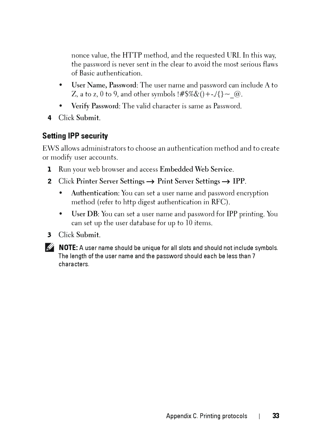 Dell 5002 manual Setting IPP security 