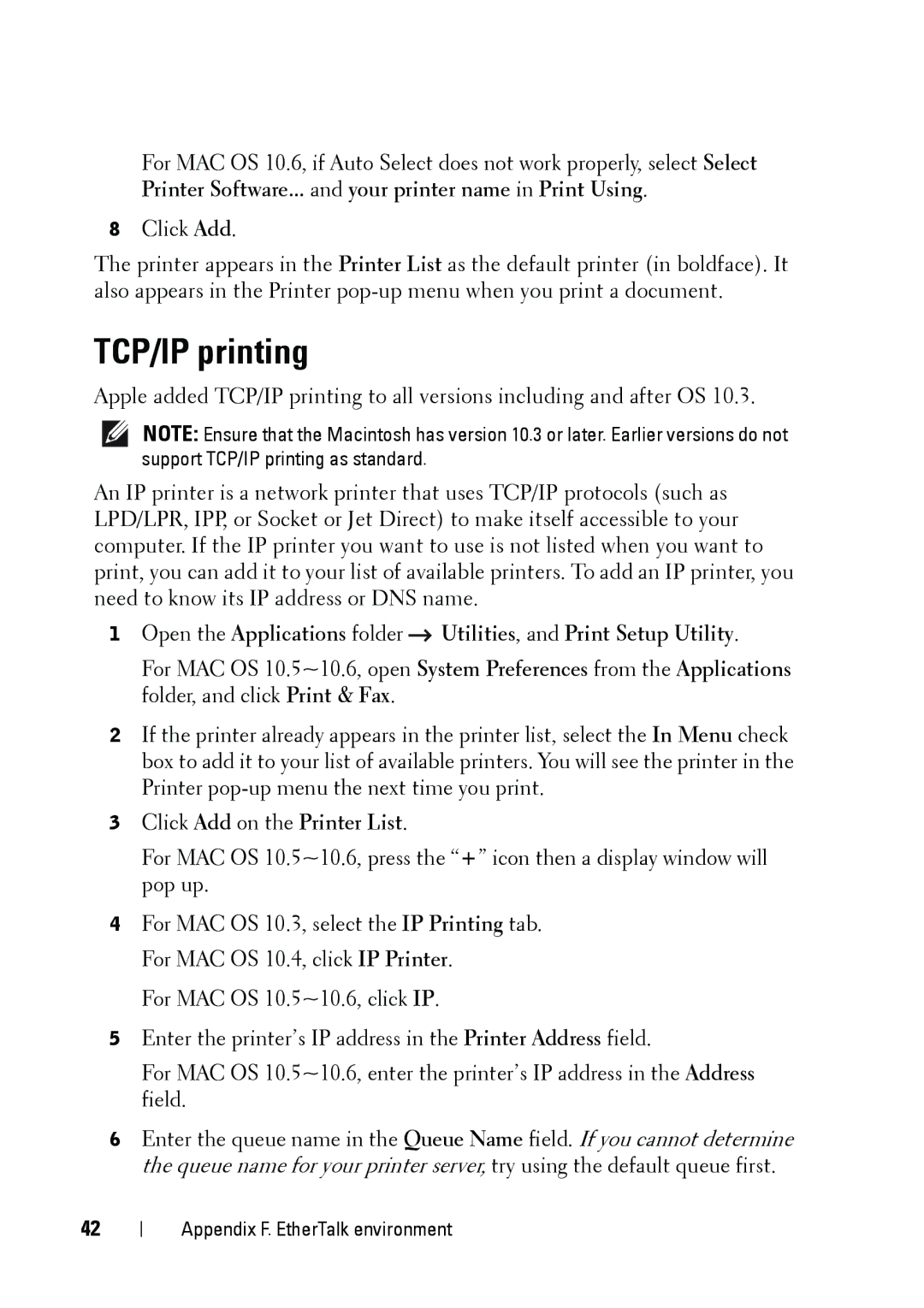 Dell 5002 manual TCP/IP printing 