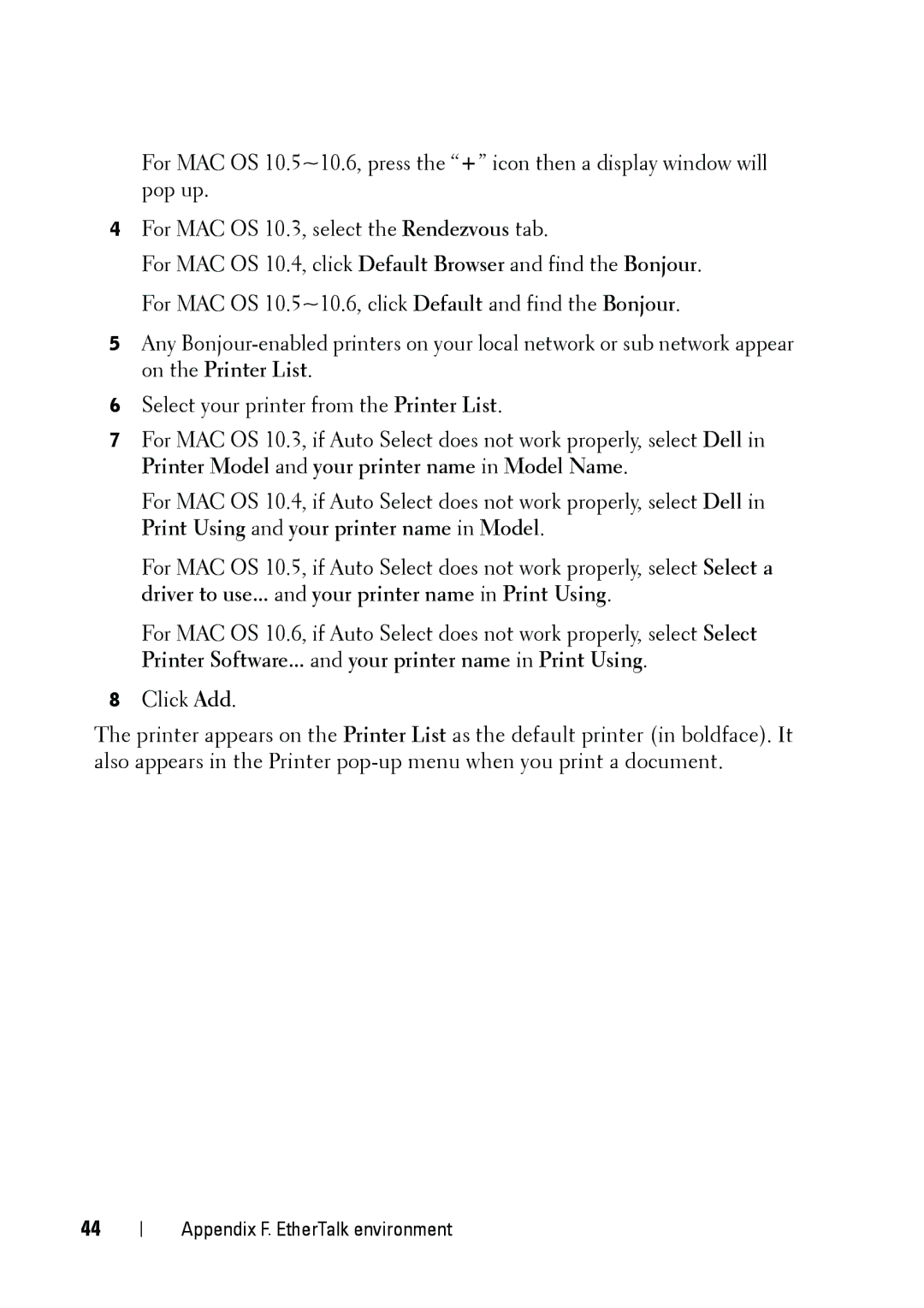 Dell 5002 manual Appendix F. EtherTalk environment 