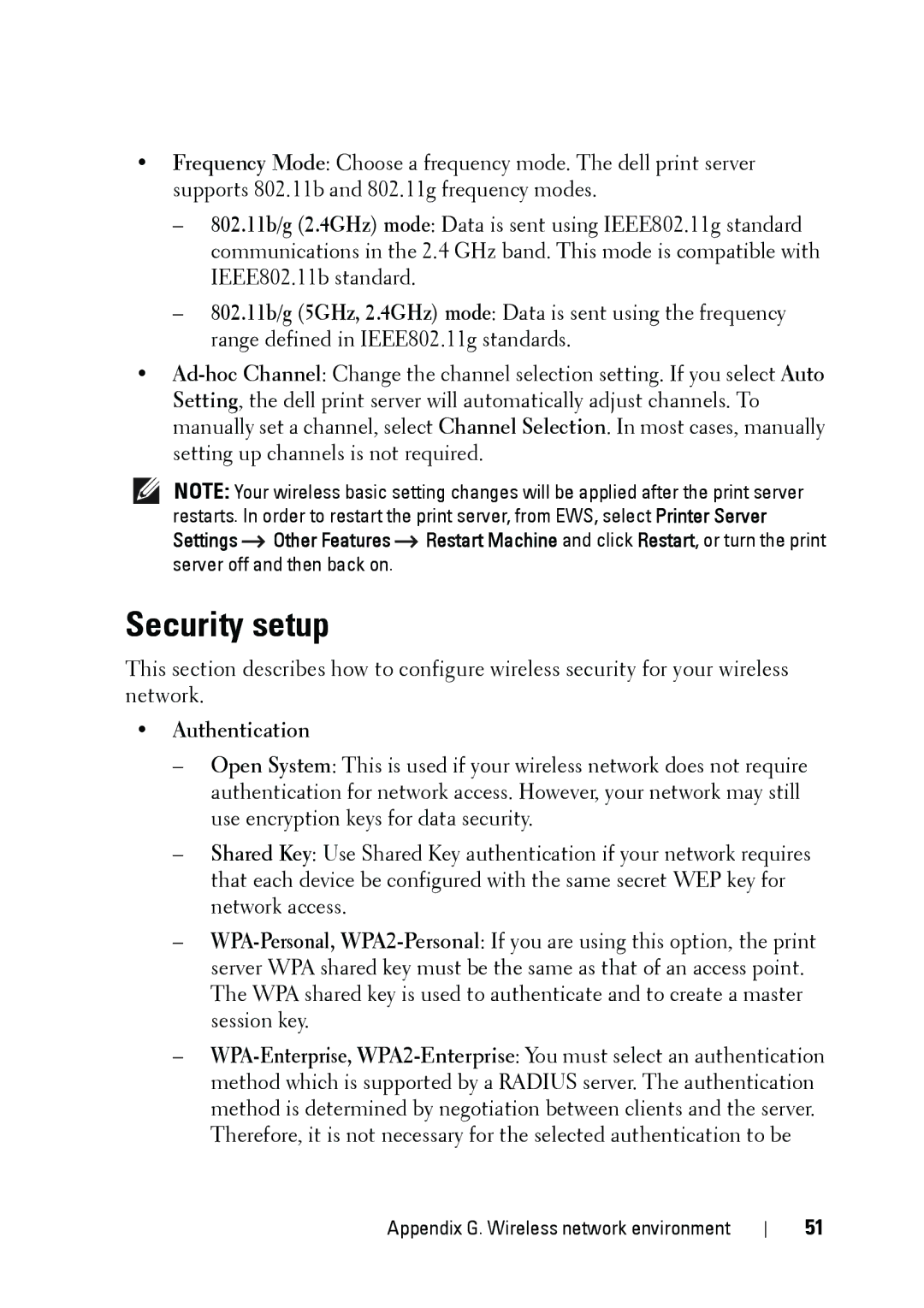 Dell 5002 manual Security setup, Authentication 