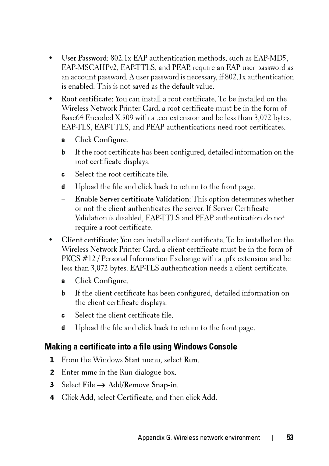 Dell 5002 manual Making a certificate into a file using Windows Console, Select File Add/Remove Snap-in 