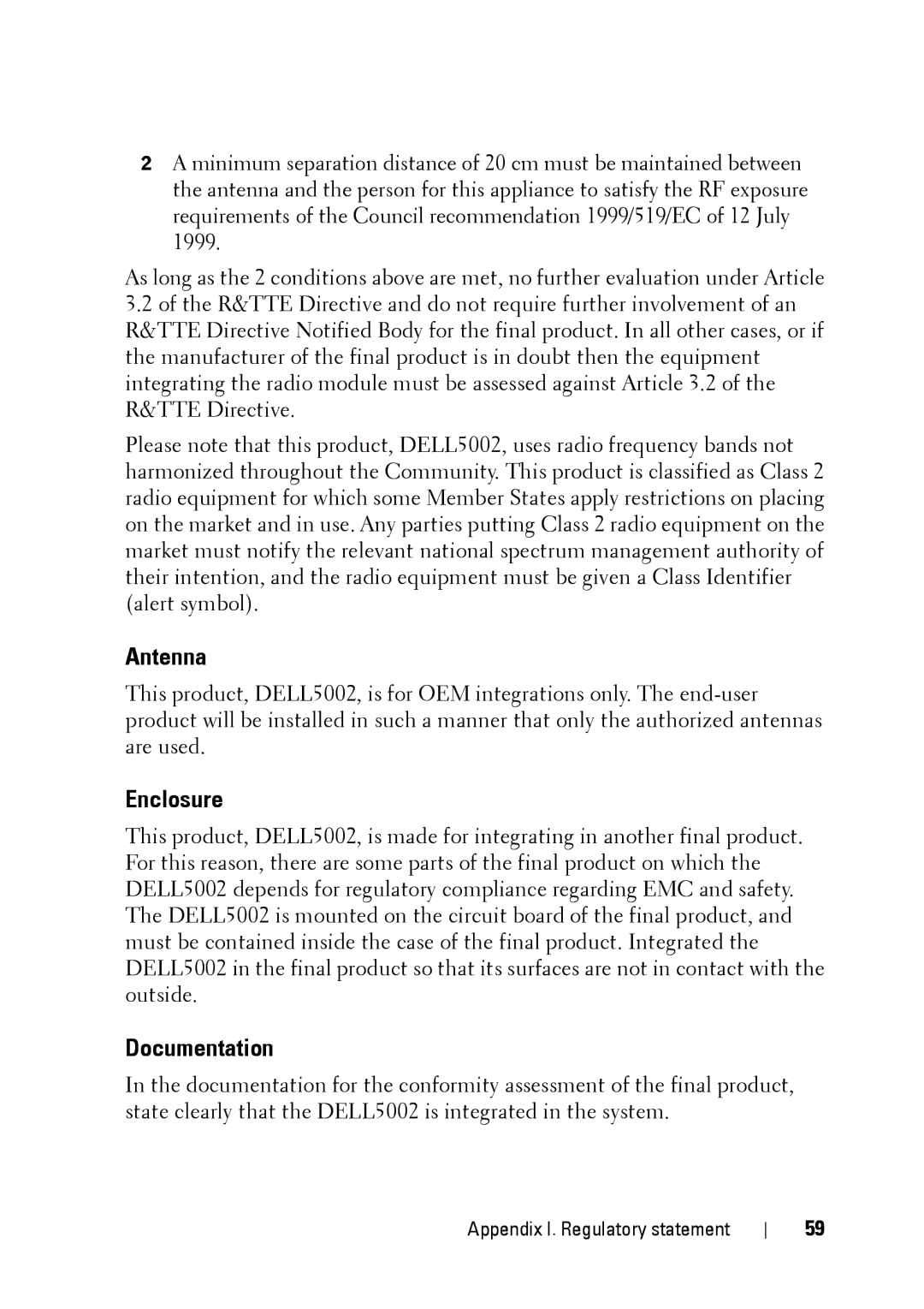 Dell 5002 manual Enclosure, Documentation 