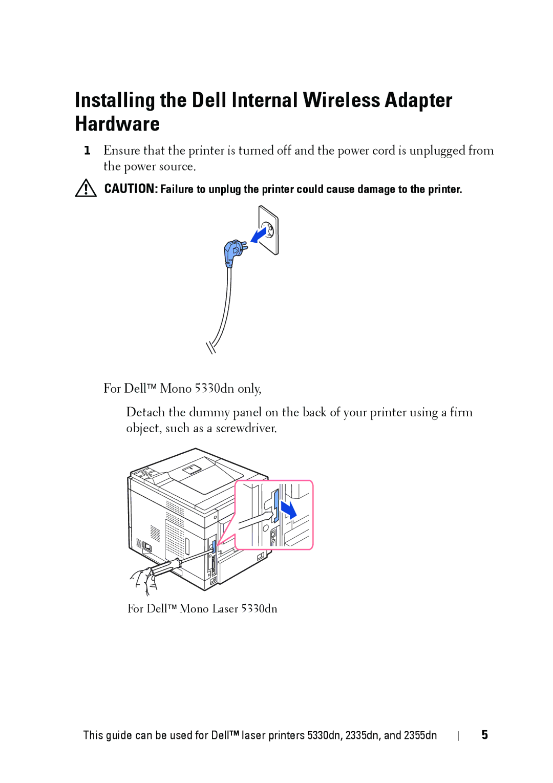 Dell 5002 manual Installing the Dell Internal Wireless Adapter Hardware 