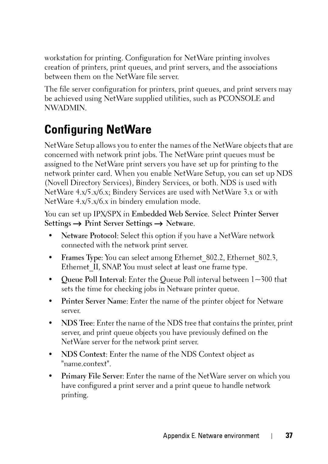 Dell 5002 manual Configuring NetWare 