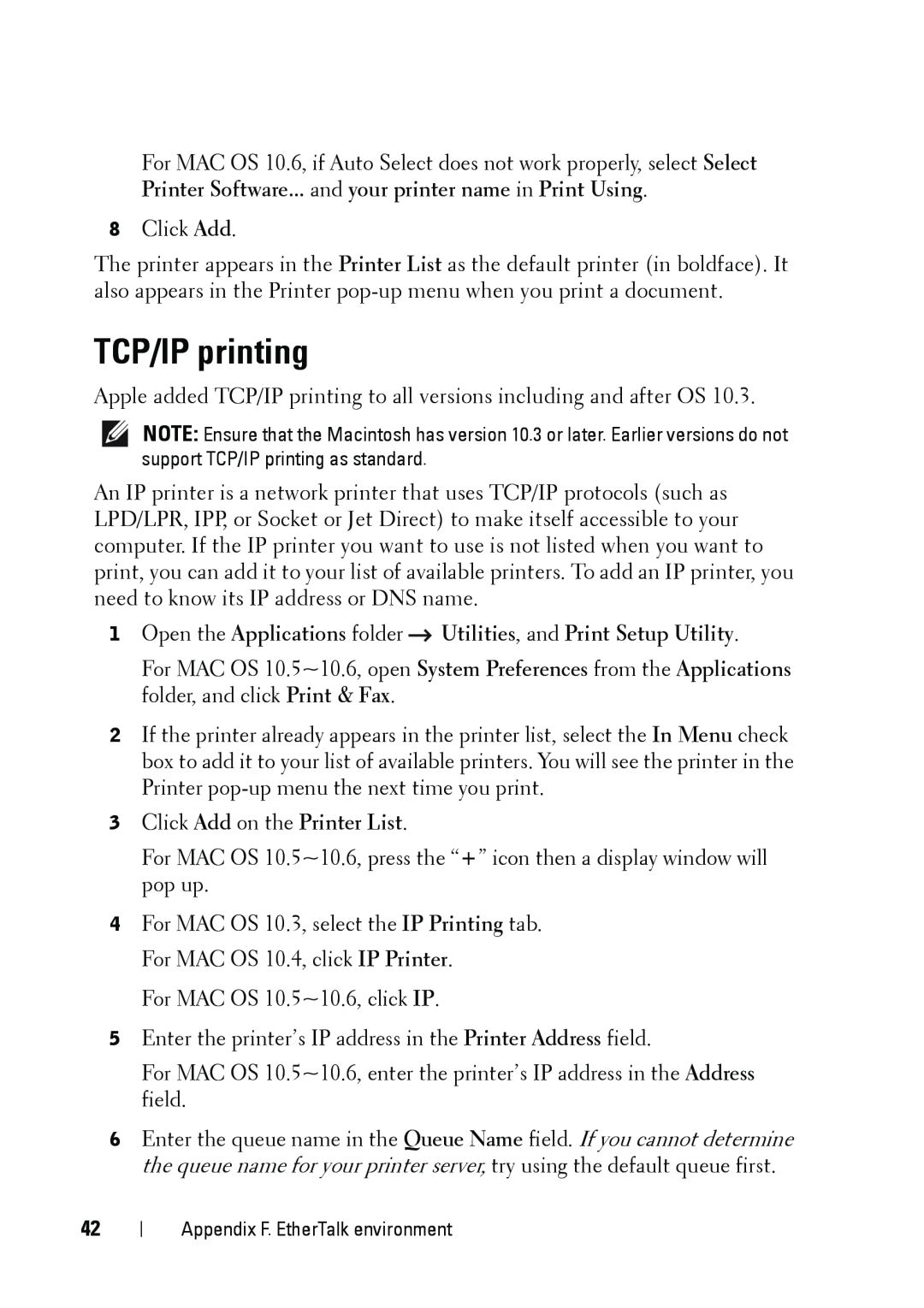 Dell 5002 TCP/IP printing, Open the Applications folder Utilities, and Print Setup Utility, Click Add on the Printer List 