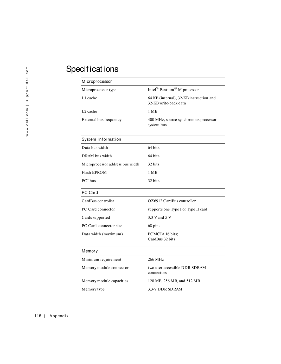 Dell 500m manual Specifications 