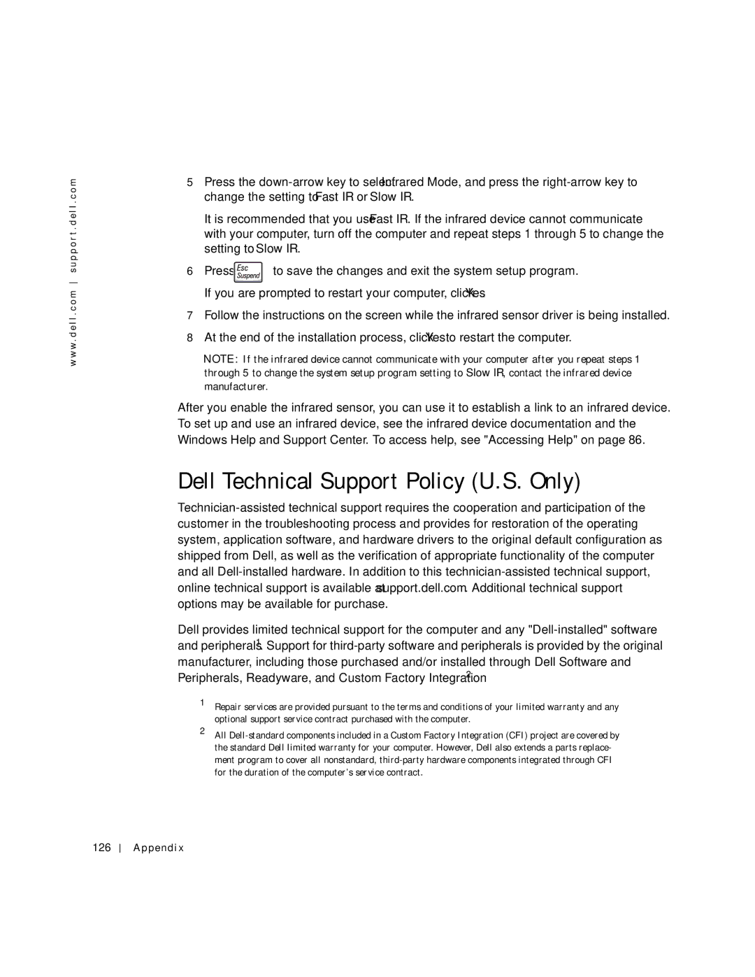 Dell 500m manual Dell Technical Support Policy U.S. Only, Ap pe nd 