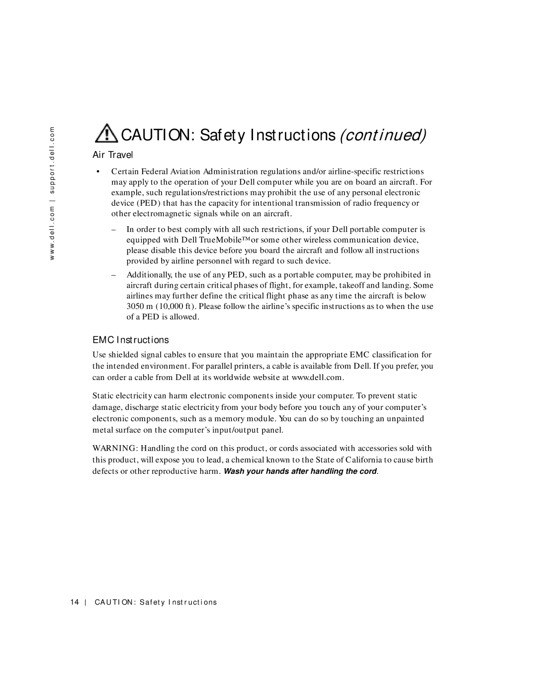 Dell 500m manual Air Travel, EMC Instructions 