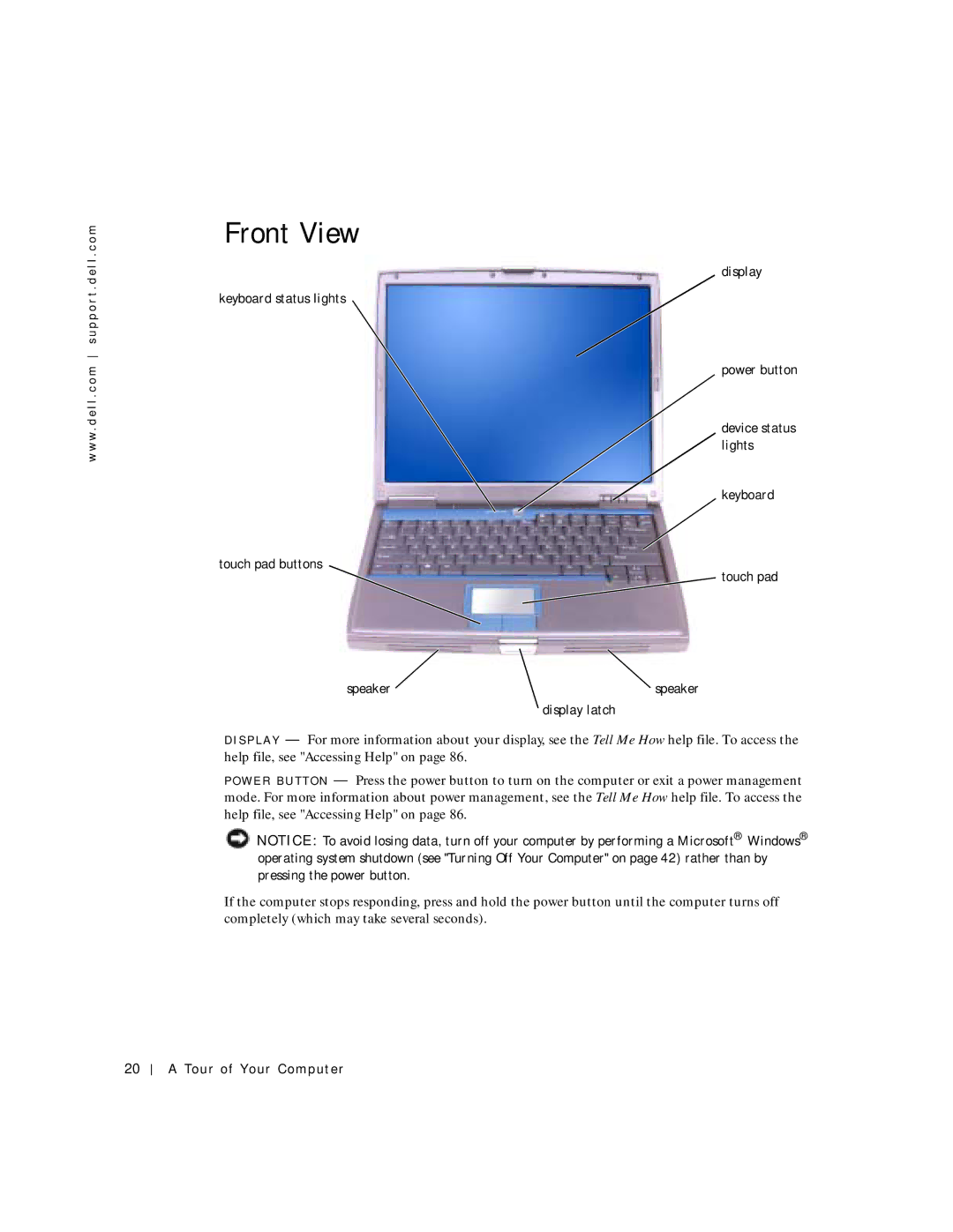 Dell 500m manual Front View, Tour of Your Computer 