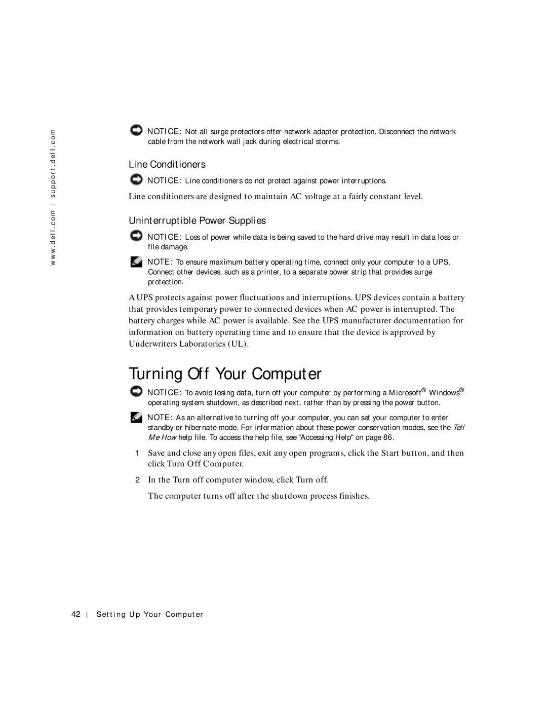 Dell 500m manual Turning Off Your Computer, Line Conditioners, Uninterruptible Power Supplies 