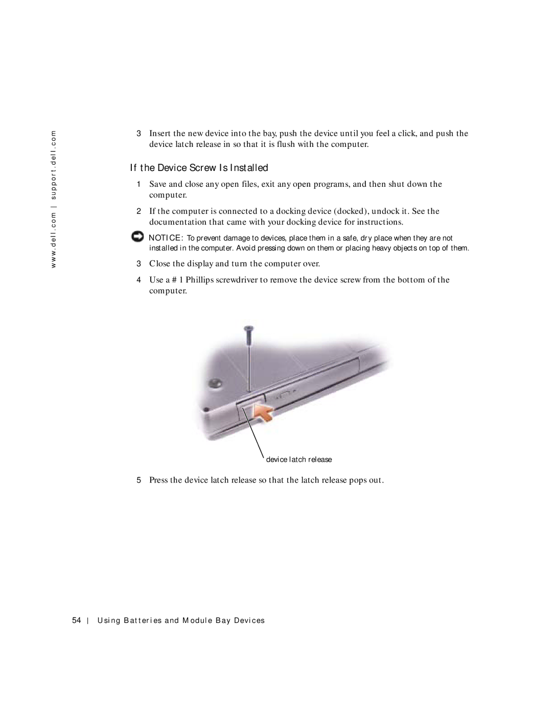 Dell 500m manual If the Device Screw Is Installed 