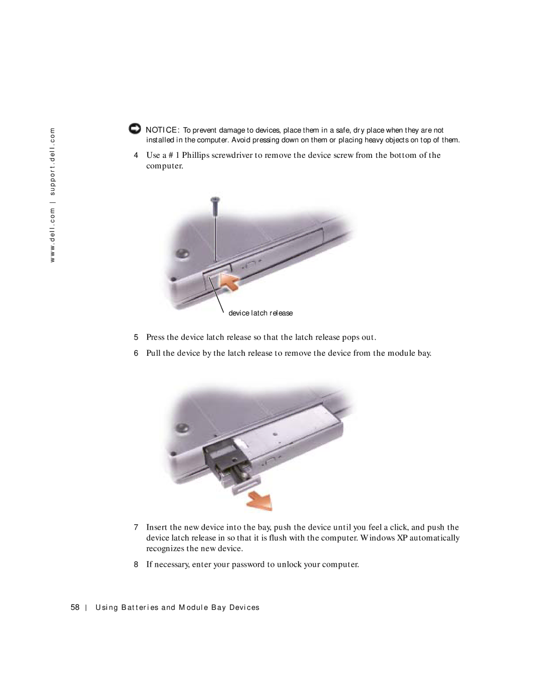 Dell 500m manual Device latch release 