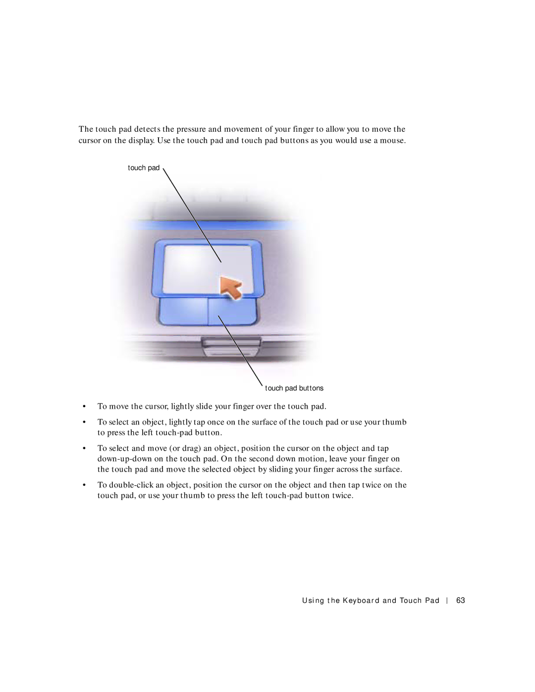 Dell 500m manual Touch pad Touch pad buttons 