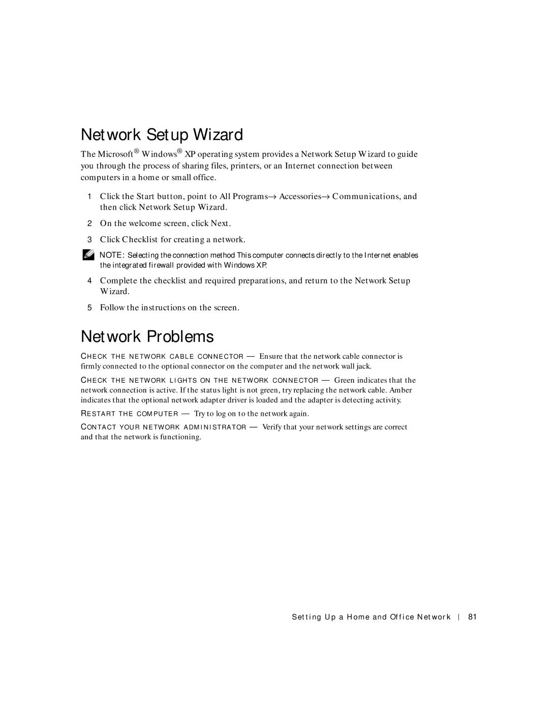 Dell 500m manual Network Setup Wizard, Network Problems 