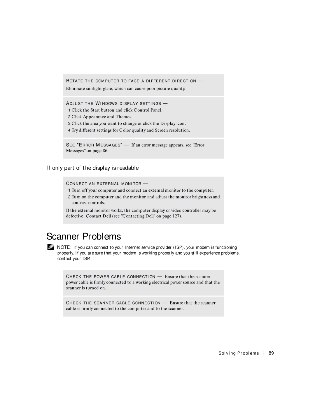 Dell 500m manual Scanner Problems, If only part of the display is readable 