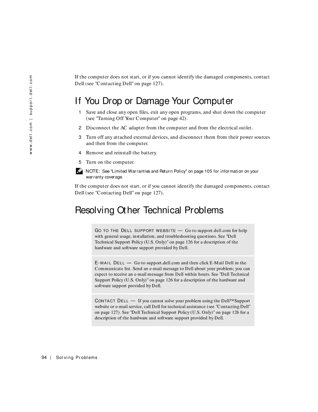 Dell 500m manual If You Drop or Damage Your Computer, Resolving Other Technical Problems 