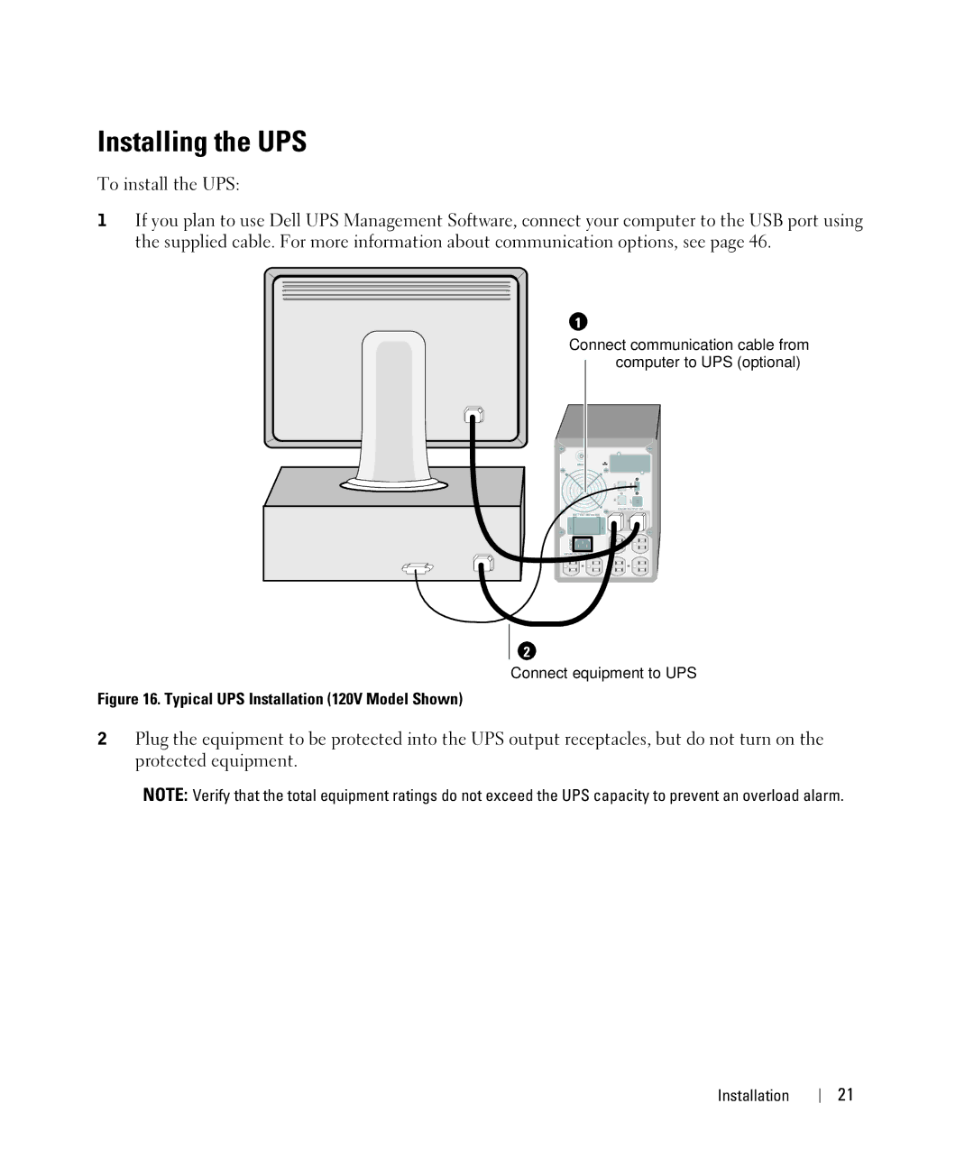 Dell 1000W, 1920W/1500W manual Installing the UPS, Typical UPS Installation 120V Model Shown 