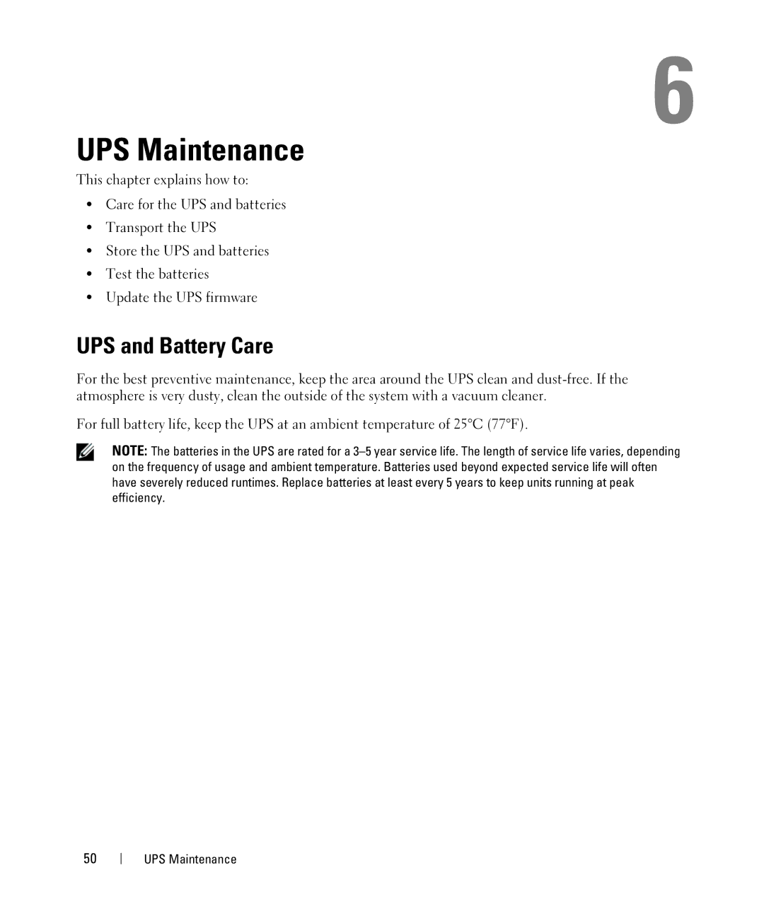 Dell 1920W/1500W, 1000W manual UPS Maintenance, UPS and Battery Care 