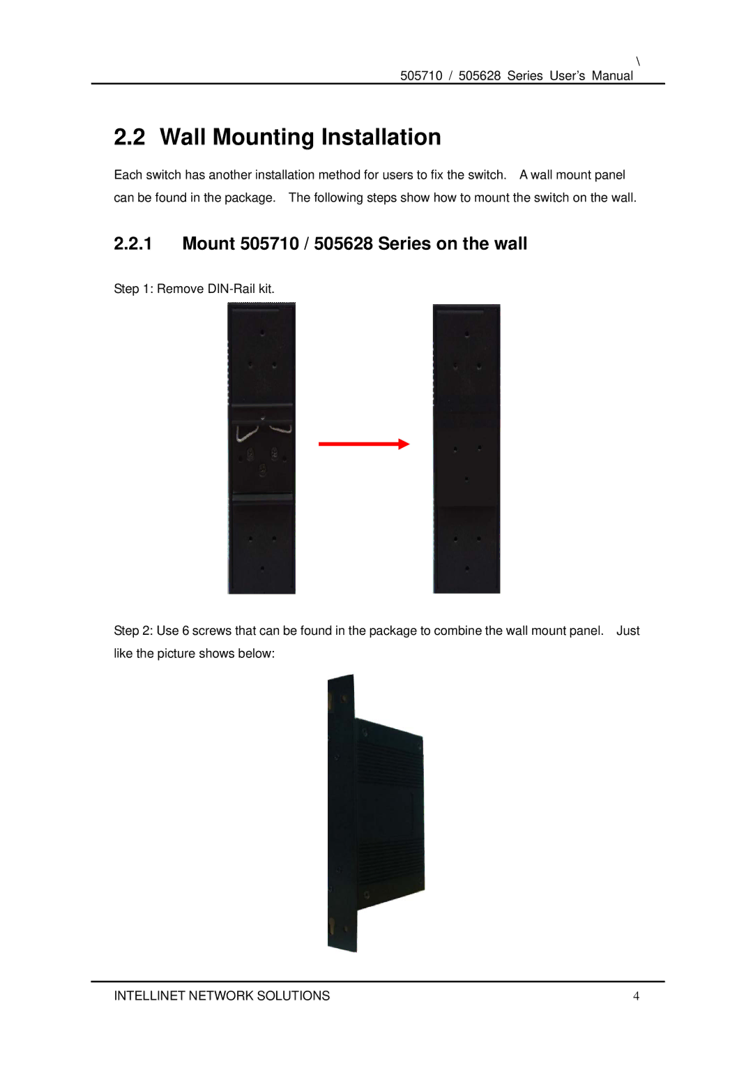 Dell user manual Wall Mounting Installation, Mount 505710 / 505628 Series on the wall 