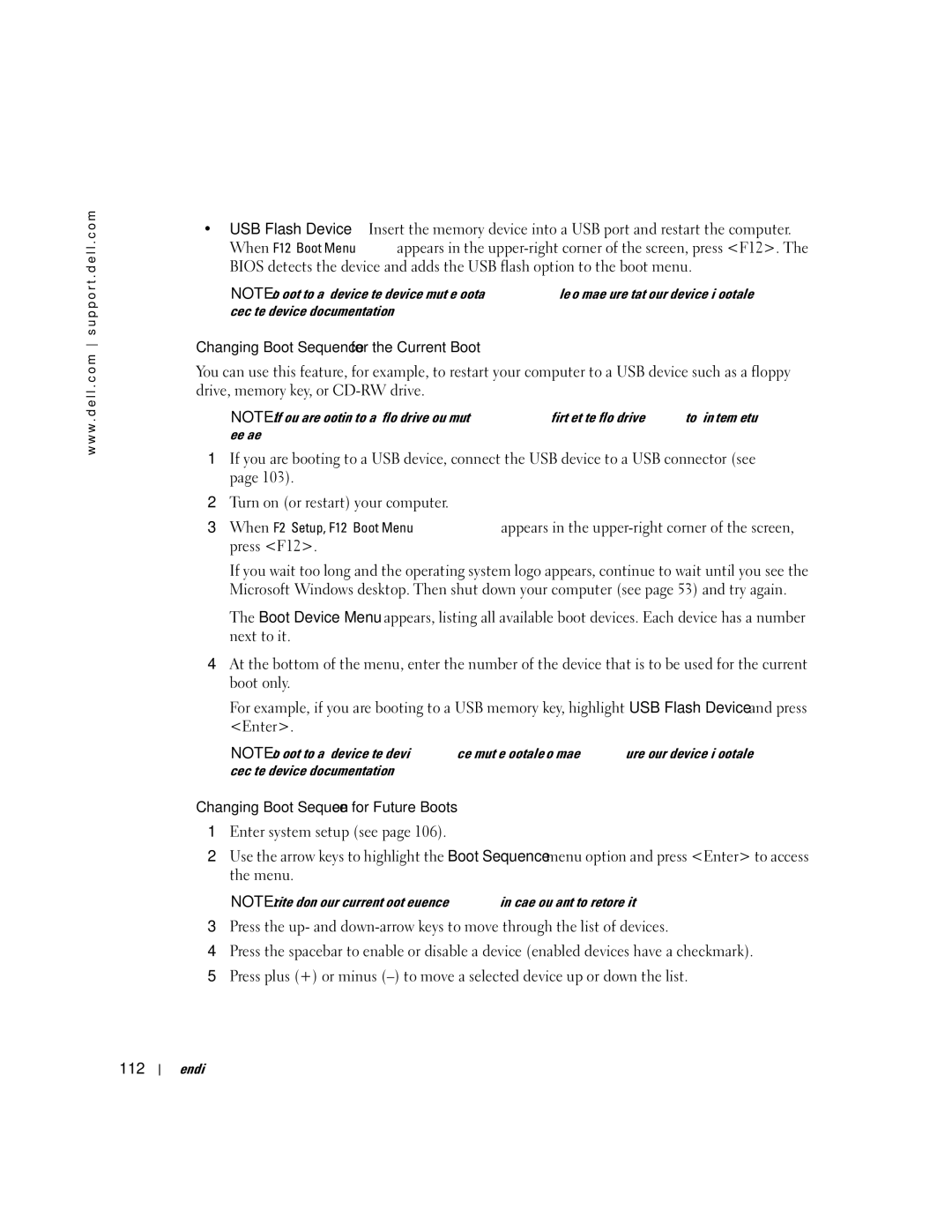 Dell 5100 manual Changing Boot Sequence for the Current Boot, Changing Boot Sequence for Future Boots, 112 