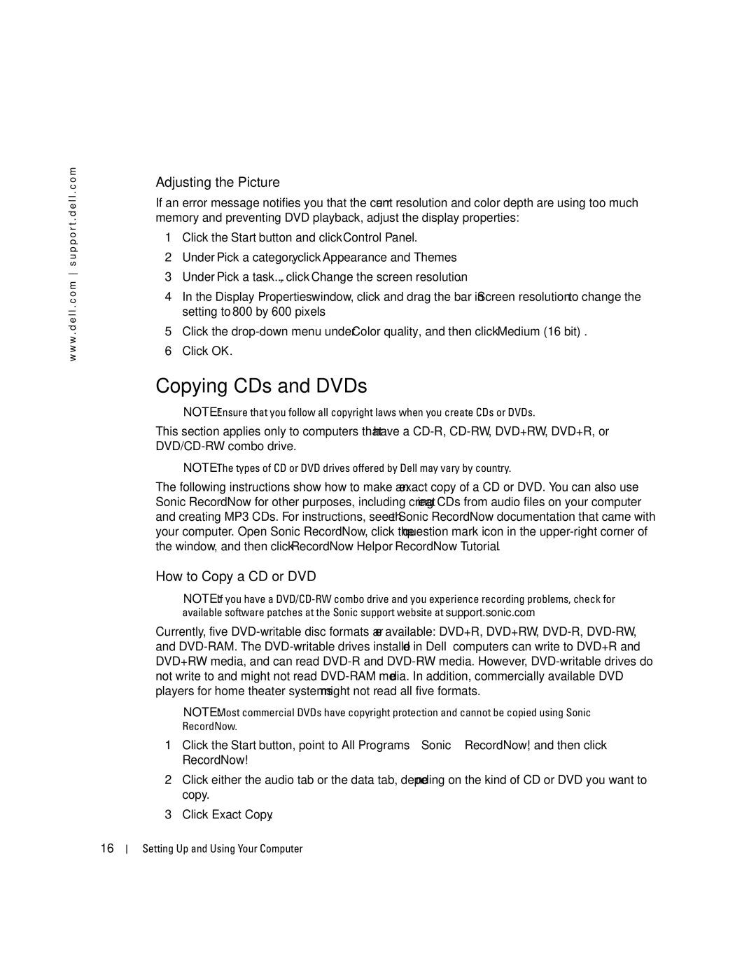 Dell 5100 manual Copying CDs and DVDs, Adjusting the Picture, How to Copy a CD or DVD 