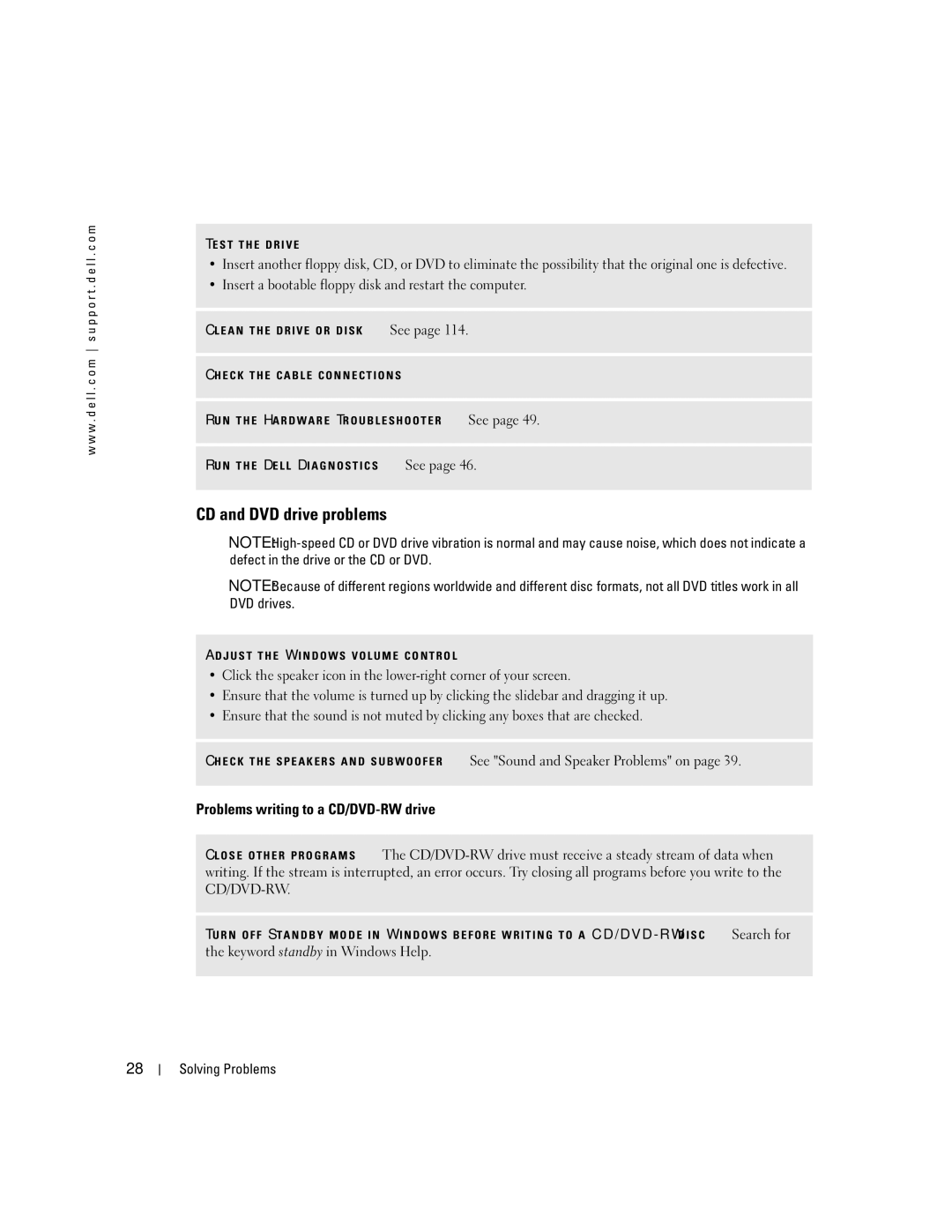 Dell 5100 manual CD and DVD drive problems, Problems writing to a CD/DVD-RW drive 