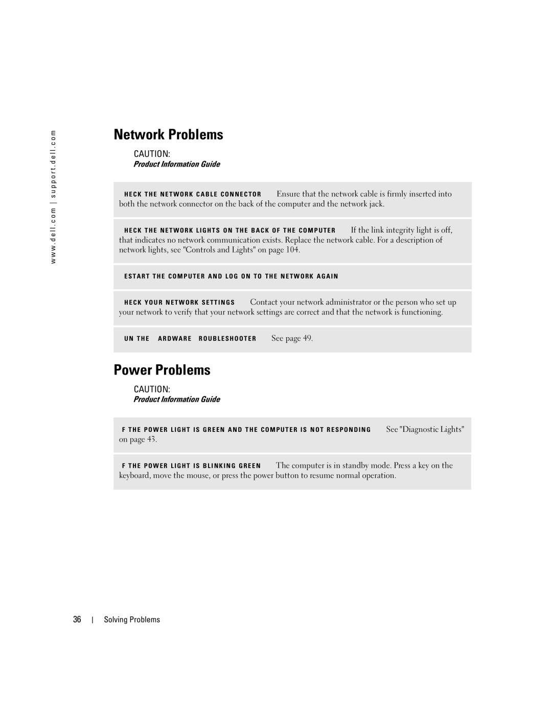 Dell 5100 manual Network Problems, Power Problems 