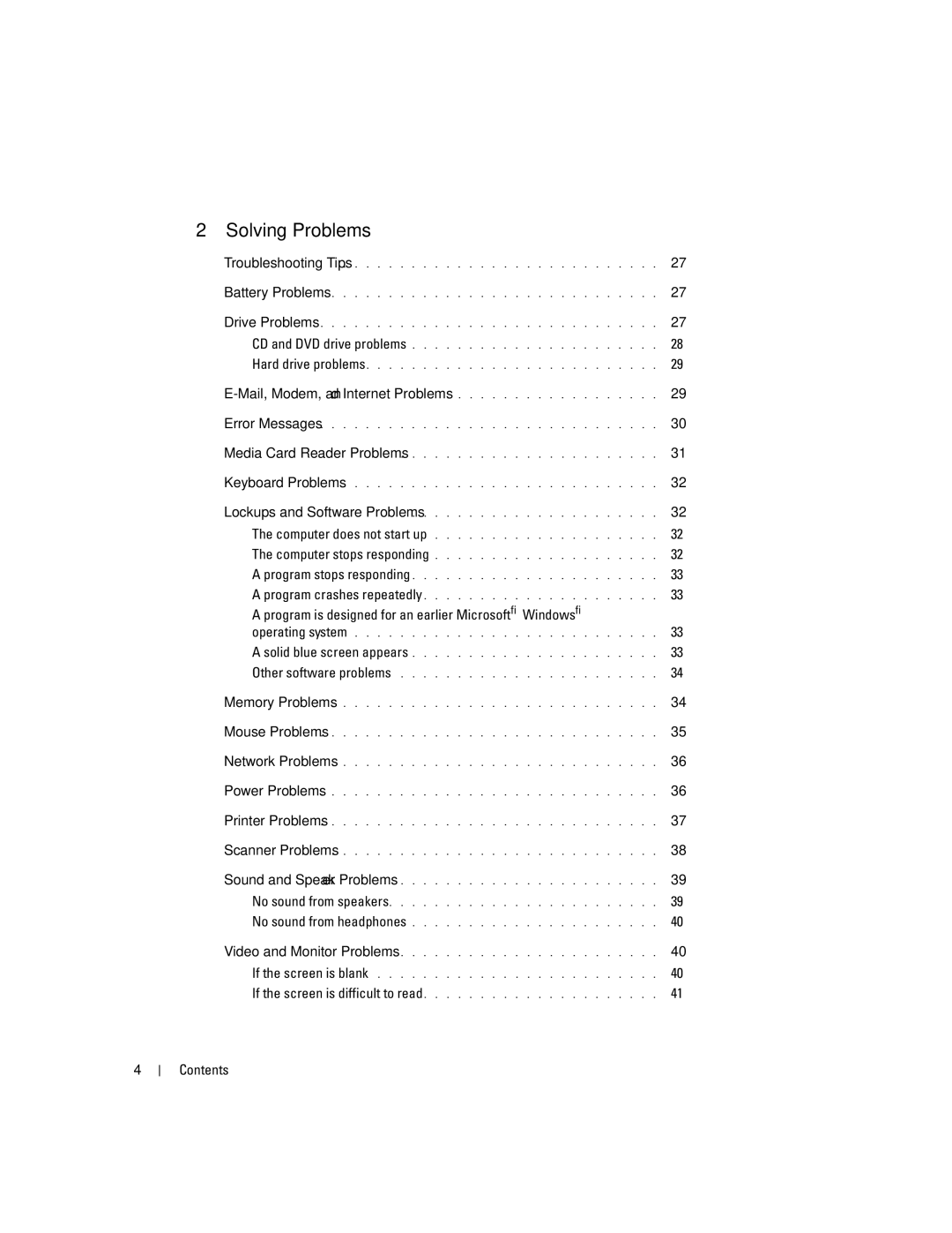 Dell 5100 manual Solving Problems, Mail, Modem, and Internet Problems 