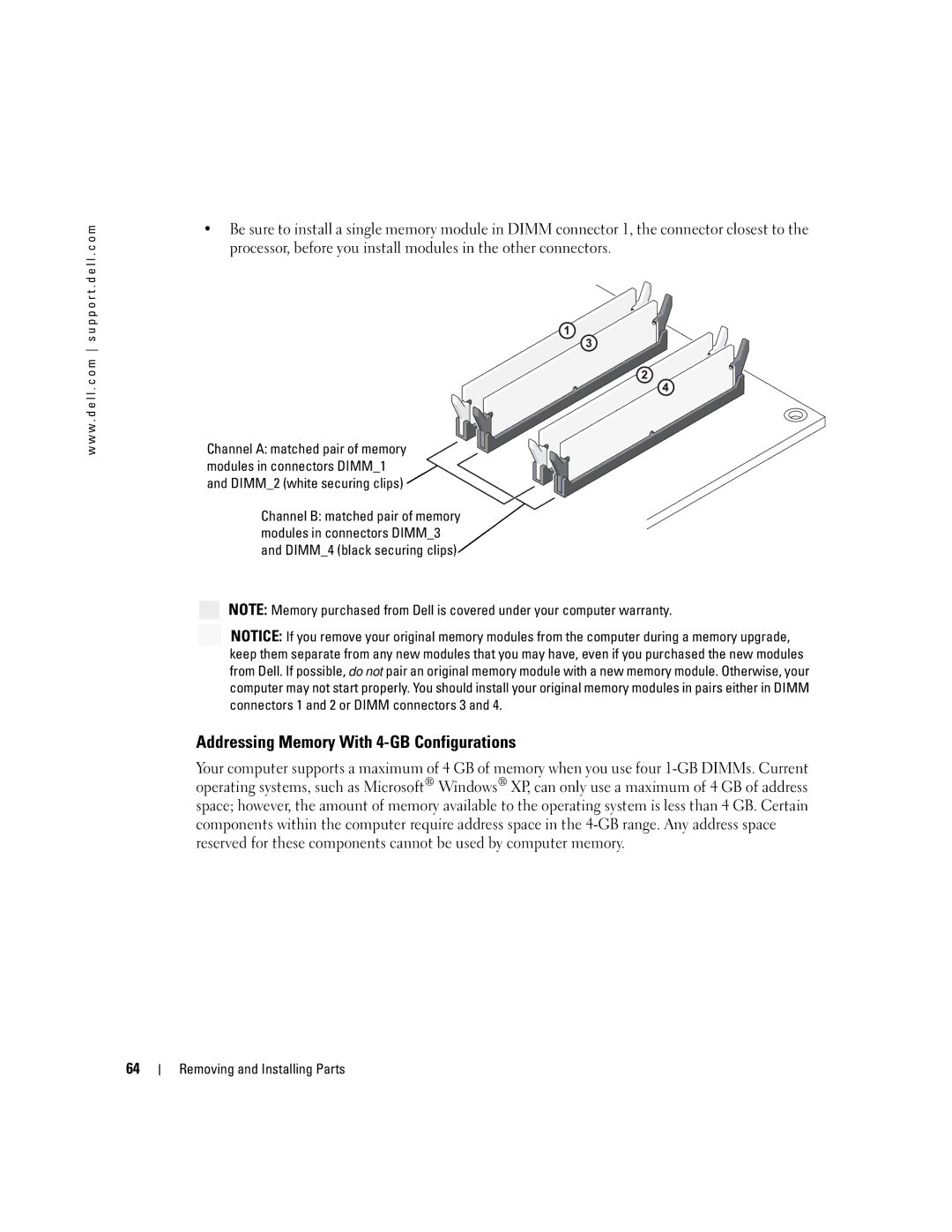 Dell 5100 manual Addressing Memory With 4-GB Configurations 