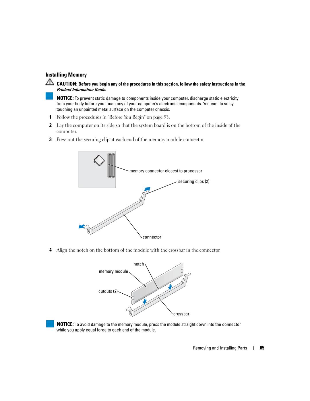 Dell 5100 manual Installing Memory, Connector 