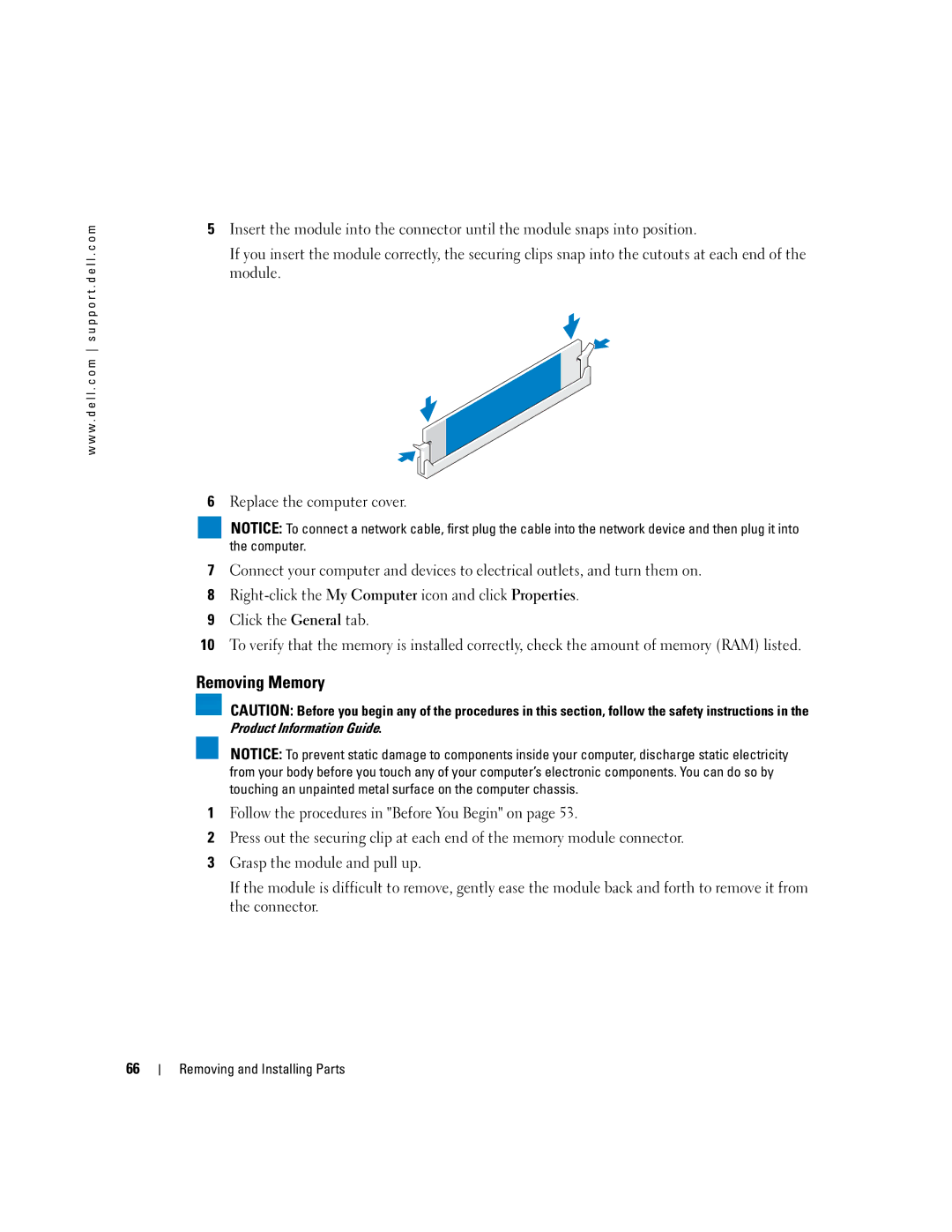 Dell 5100 manual Removing Memory 