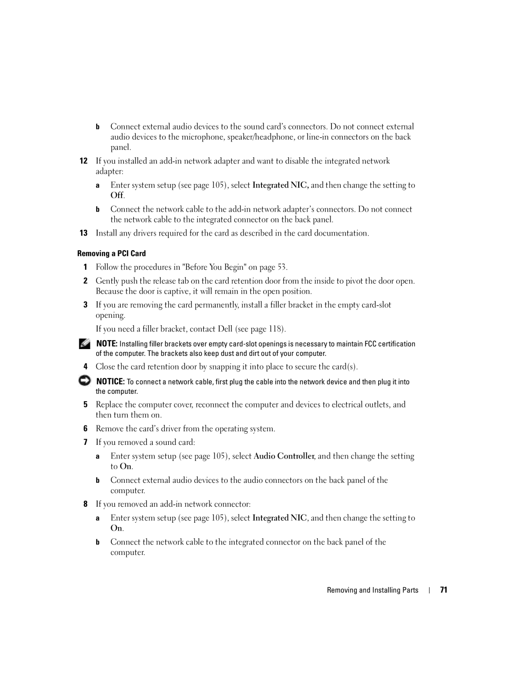 Dell 5100 manual Removing a PCI Card 