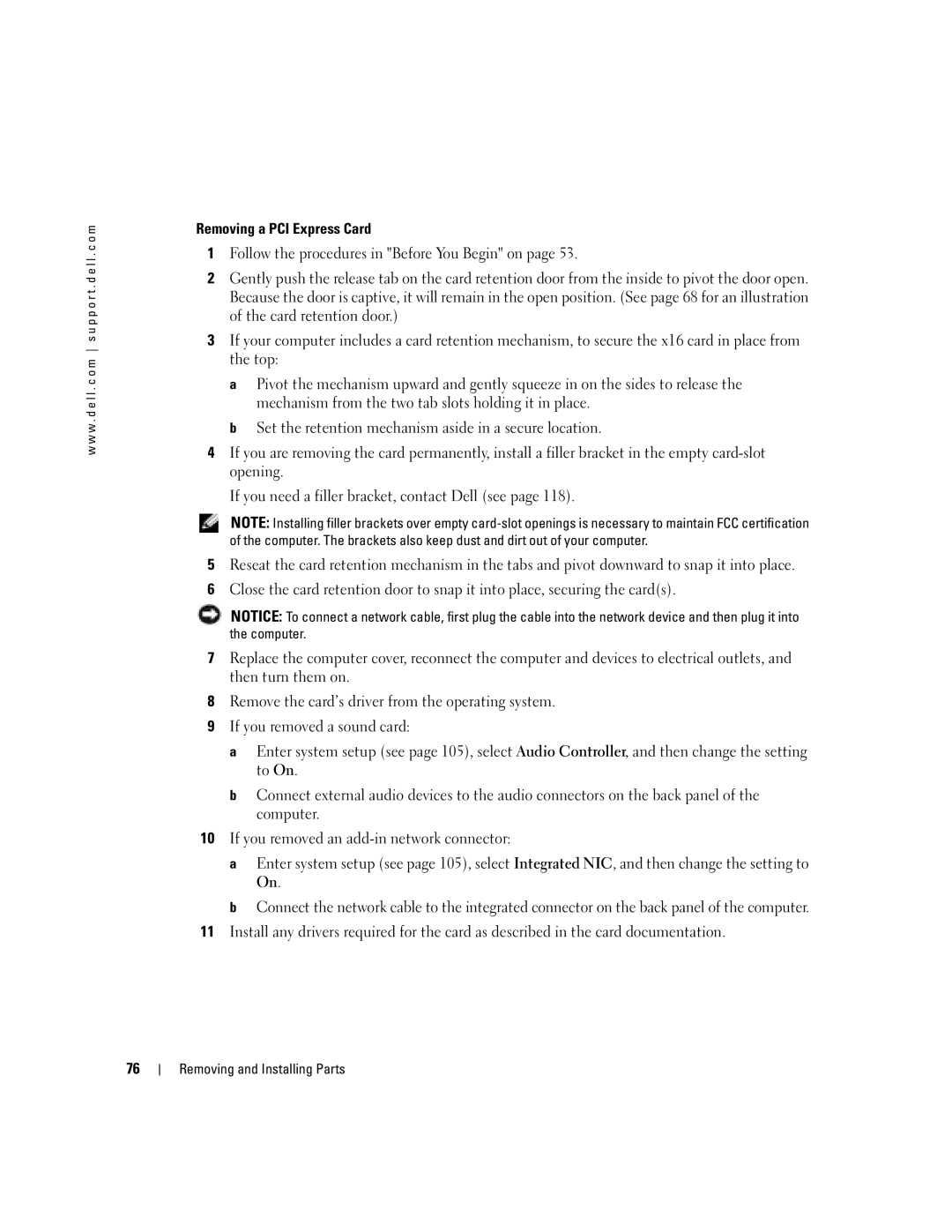 Dell 5100 manual Removing a PCI Express Card 