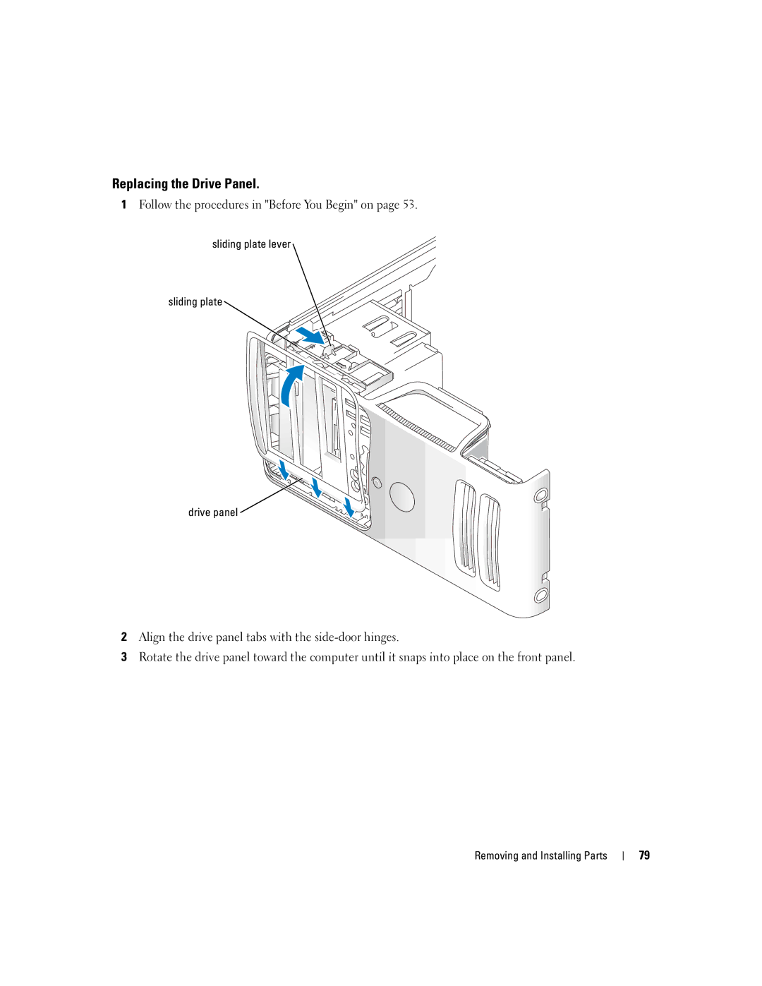 Dell 5100 manual Replacing the Drive Panel 