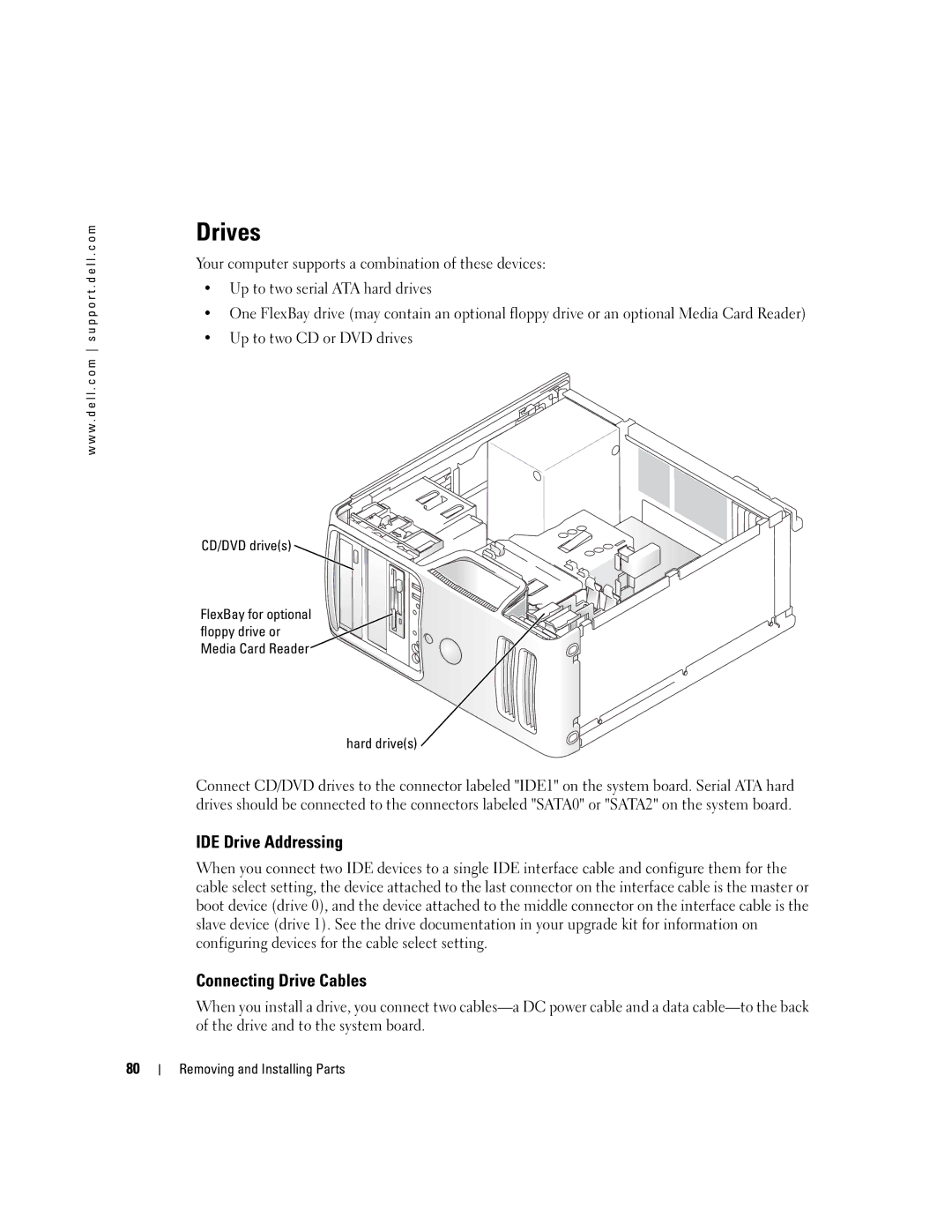 Dell 5100 manual Drives, IDE Drive Addressing, Connecting Drive Cables, CD/DVD drives, Hard drives 