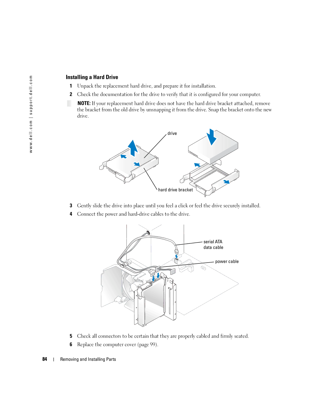 Dell 5100 manual Installing a Hard Drive, Drive Hard drive bracket 